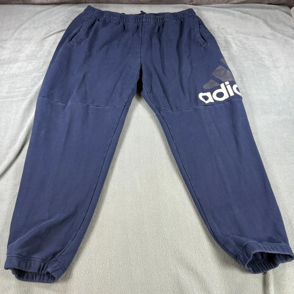Adidas Mens Essentials French Terry Tapered Logo Joggers Navy Blue 2XL